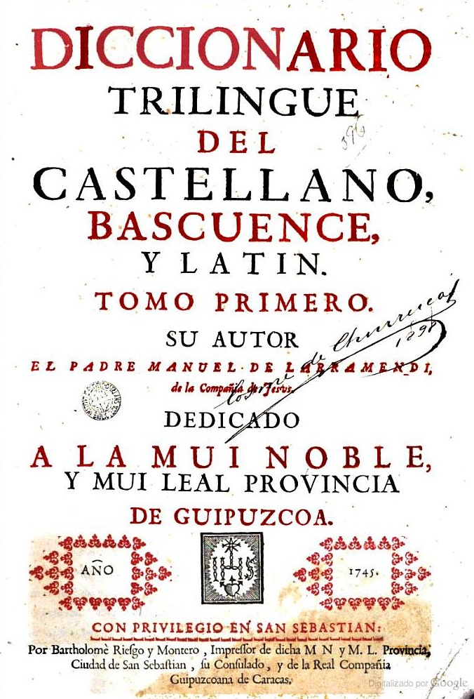 El Diccionario del Castellano, Bascuence y Latín dedicado a Gipuzkoa